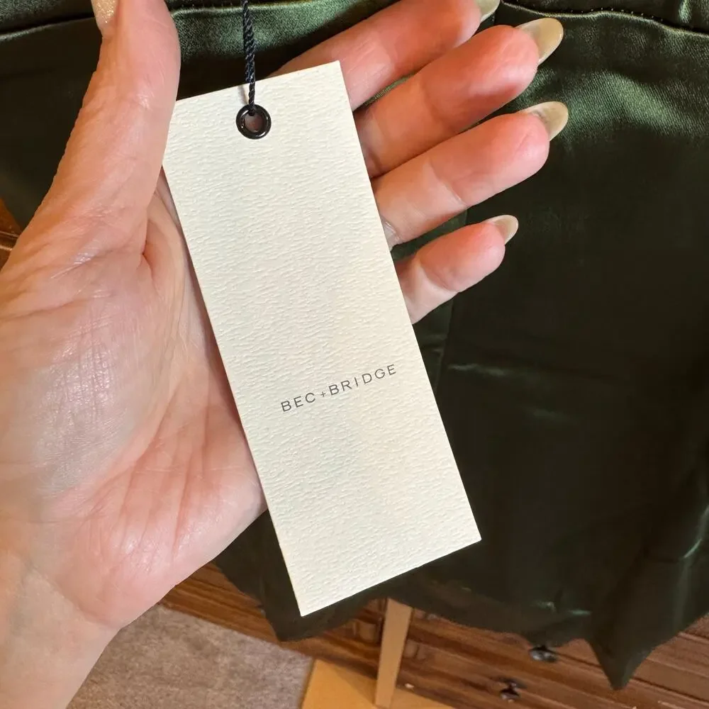 Bec + Bridge Bella Mini Dress Green Moss NWT Sold Out M - Picture 7 of 9